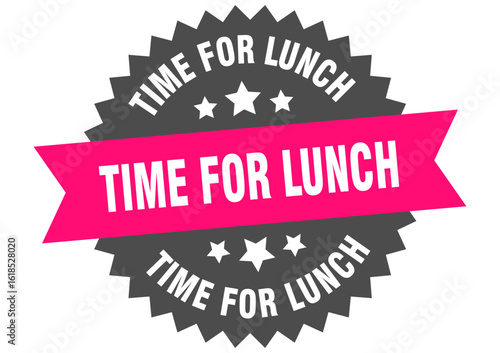 time for lunch. time for lunch round pink label isolated on transparent background