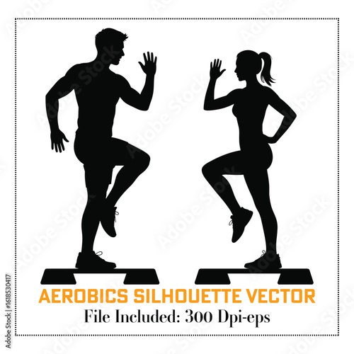 Aerobics silhouette vector set of women and men fitness workout exercise pose collection