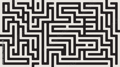 Geometric Maze Art with Symmetrical Paths and Bold Black and White Contrast for a Modern Look