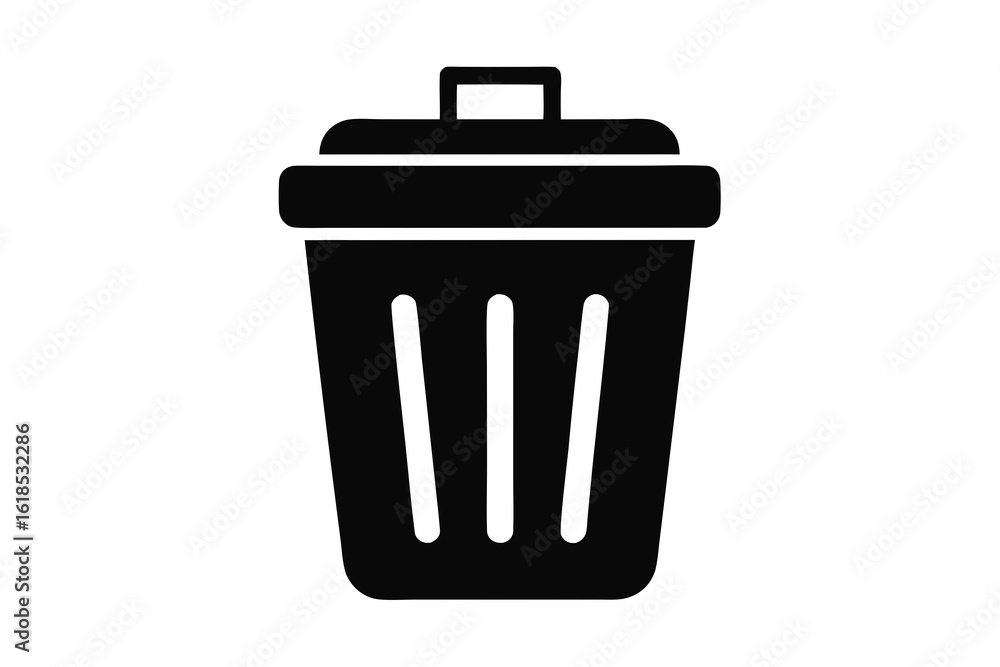 A metallic trash can icon with the recycle symbol stands isolated, ready for waste collection A metallic trash can icon with the recycle symbol stands isolated, ready for waste collection
