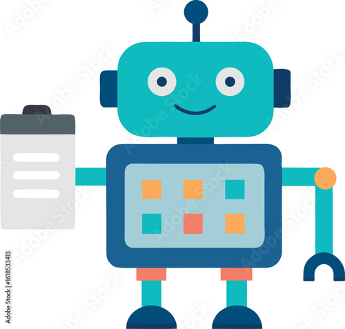 Cute Robot Displaying Digital Schedule On Screen