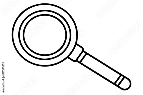Magnifying glass icon showing a black optical tool for zoom and search on white background