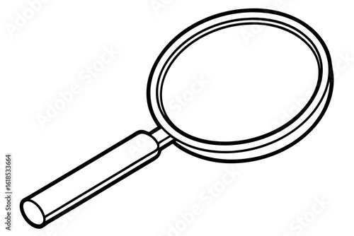Magnifying glass icon showing a black optical tool for zoom and search on white background