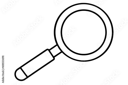 Magnifying glass icon showing a black optical tool for zoom and search on white background