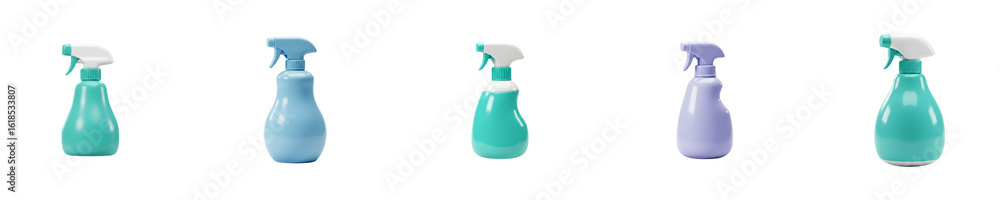 3D colorful plastic spray bottles isolated white png set
3D colorful plastic spray bottles isolated white png set