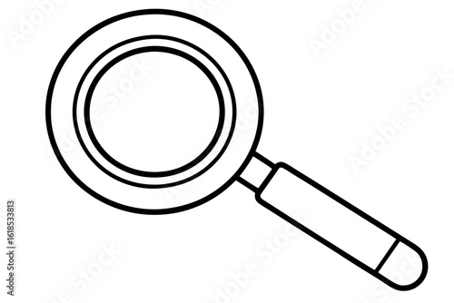 Magnifying glass icon showing a black optical tool for zoom and search on white background