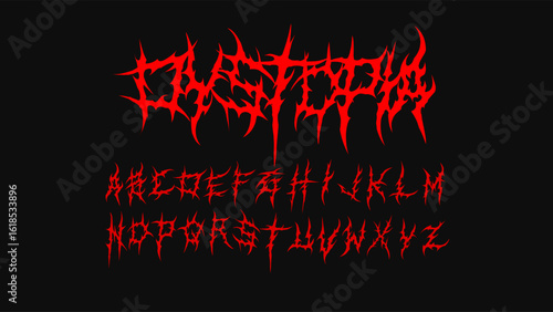 Dystopia Dark Lettering vector alphabet type, grunge style tribal bloody typeset