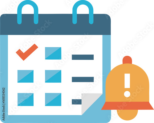 Flat Vector Of Calendar With Alert Bell And Checklist