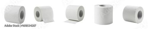 Realistic 3D toilet paper rolls isolated white png set

