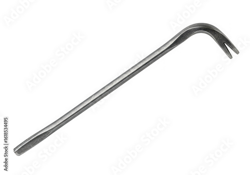 A metal crowbar isolated on transparent background is ready for work