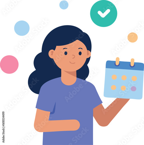 Girl Holding Floating Planner With Holographic Schedule