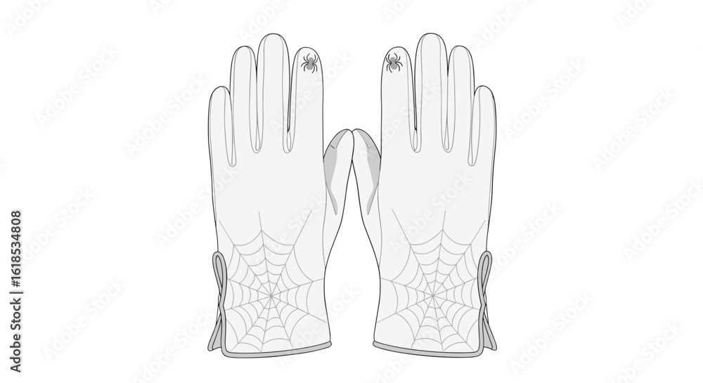 Obraz premium White gloves with spiderweb and spider details on white background
