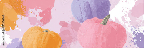 Colorful pumpkins with painted abstract background