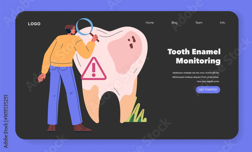Tooth Enamel Monitoring Vector Illustration with Magnifying Glass