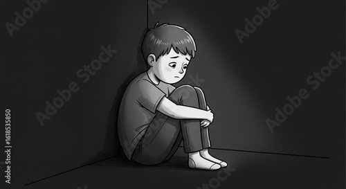 Sad Boy in the Corner A Somber Illustration of Loneliness and Emotional Distress