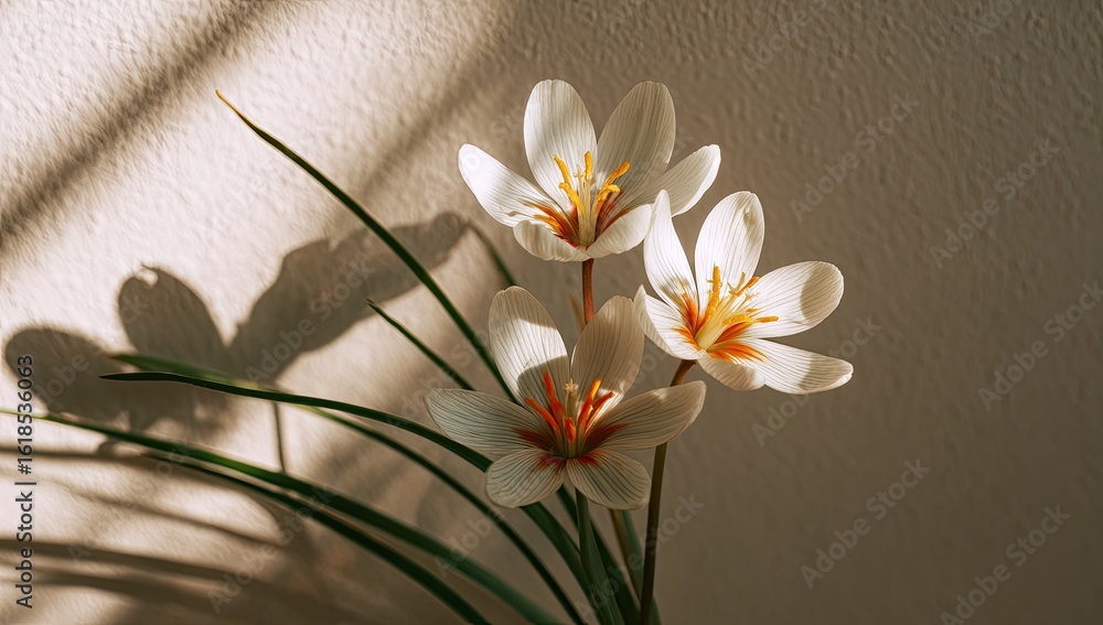 Fototapeta premium Delicate white flowers with shadows