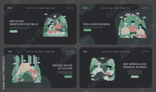 Wellness Retreats Website Design Vector Illustration