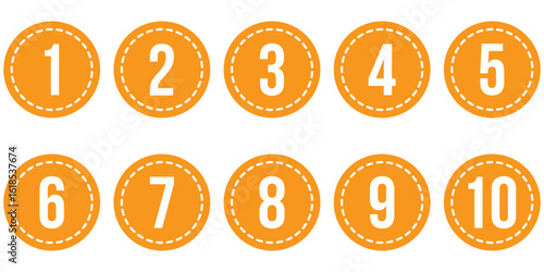 Numeral typographic flat icons set. Bullet point number icon set. Bold Round Number Labels 1 to 10 . Editable Vector Icons for Print, Web.