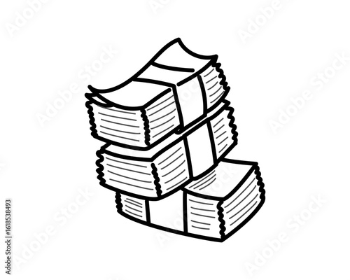Minimalist doodle vector of stacked money bundles. Ideal for business, banking, budgeting, and financial infographic