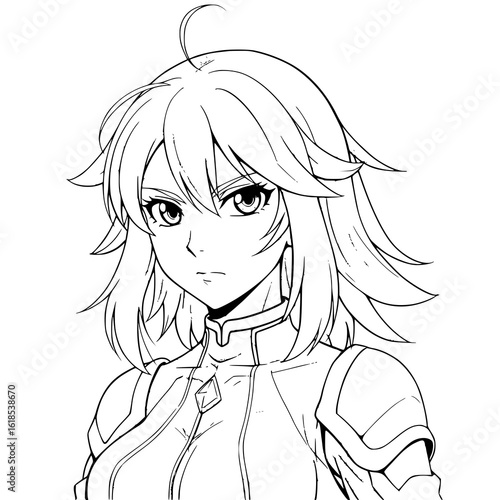 Anime heroine with fierce eyes ready for adventure
