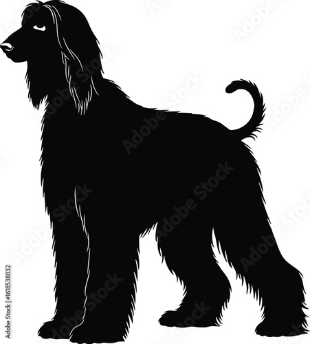 Black Afghan Hound dog silhouette vector, perfect for pet, breed, or animal-themed designs, showcasing the elegant and distinctive profile of this sighthound breed.
