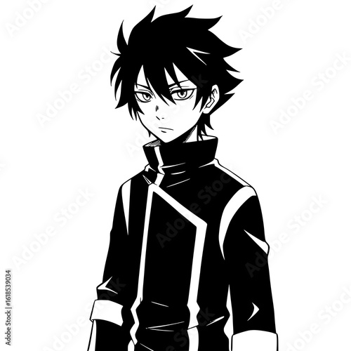 Cool anime boy with spiky hair and stylish outfit