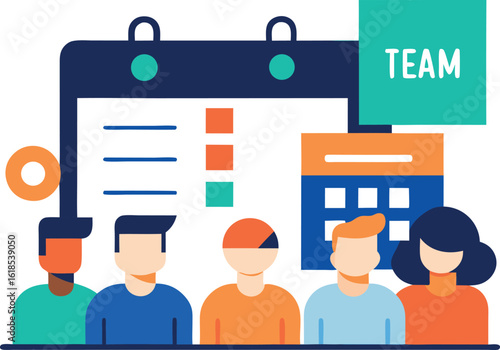 Team Meeting Scene With Wall Calendar And Task Board