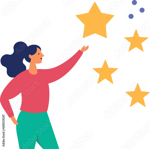 Woman Placing Stars On Completed Tasks Celebrating