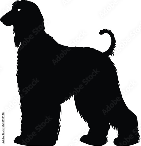 Black Afghan Hound dog silhouette vector, perfect for pet, breed, or animal-themed designs, showcasing the elegant and distinctive profile of this sighthound breed.