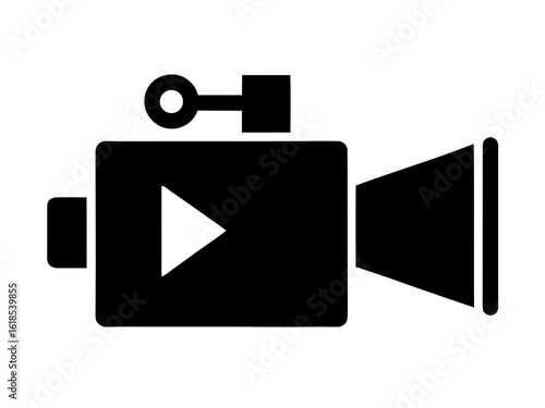 Vector art of black silhouette of a vintage video camera isolated on white background, perfect for video projects