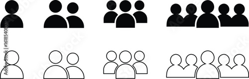 People line and flat icons set. Team of workers. Group of people. Perfect can use in demographic, social media, and team concept.