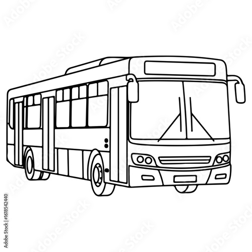 A modern city bus used for public transportation. A clean line art drawing of a transit vehicle for urban, travel, and community themes.