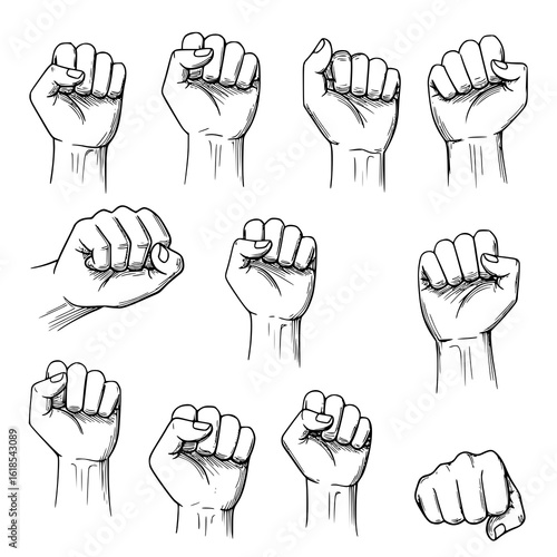 Fist power symbols represent strength unity and protest