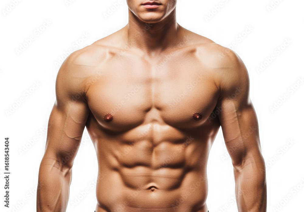 Fototapeta premium A muscular mans torso is isolated on transparent background