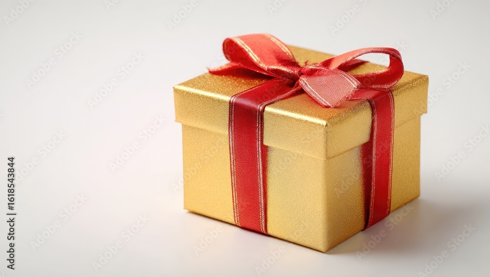 Fototapeta premium Gold gift box with red ribbon (7)