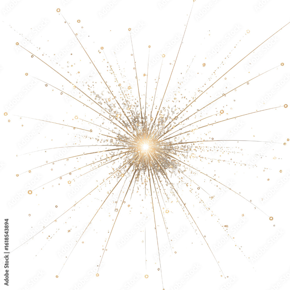 Obraz premium Radiant burst of golden light and particles against black abstract bright, Isolated On White, Png Transparent, Cut Out