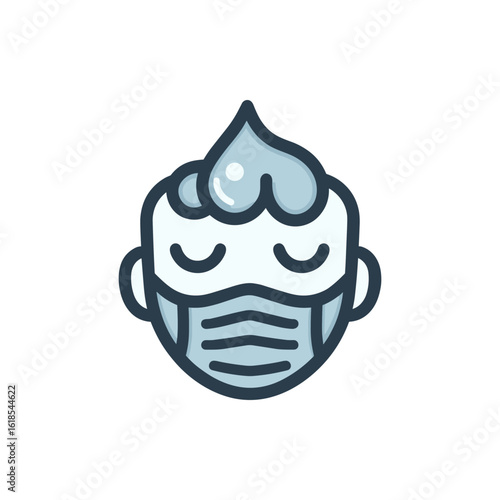 Cartoon illustration of a person with a mask and a water droplet on their head, serene expression