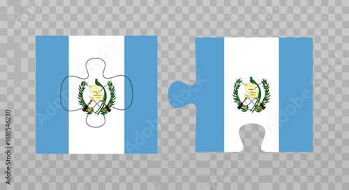 Two puzzle pieces with Guatemalan flag and emblem jigsaw