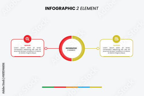 Minimalist 2-element infographic template with central ring and data boxes. Perfect for presentations, reports, and comparisons. Easy to edit