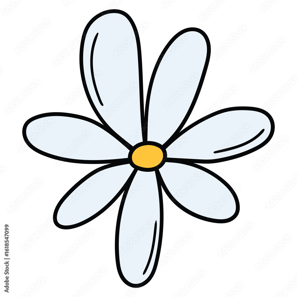 Hand-drawn cartoon chamomile daisy flower on a white background. Hand-drawn cartoon chamomile daisy flower on a white background.