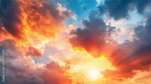 Fiery Sky's Canvas: Dramatic sunset paints the sky with vibrant hues, showcasing nature's artistic flair through cloud formations and a stunning display of light.