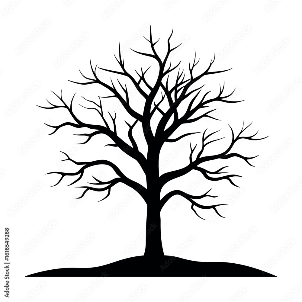 Obraz premium Dry Tree Standing Alone on Open Plain at Sunset silhouette Art Vector illustration
