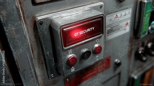 OT security. Operational technology control panel with alert.