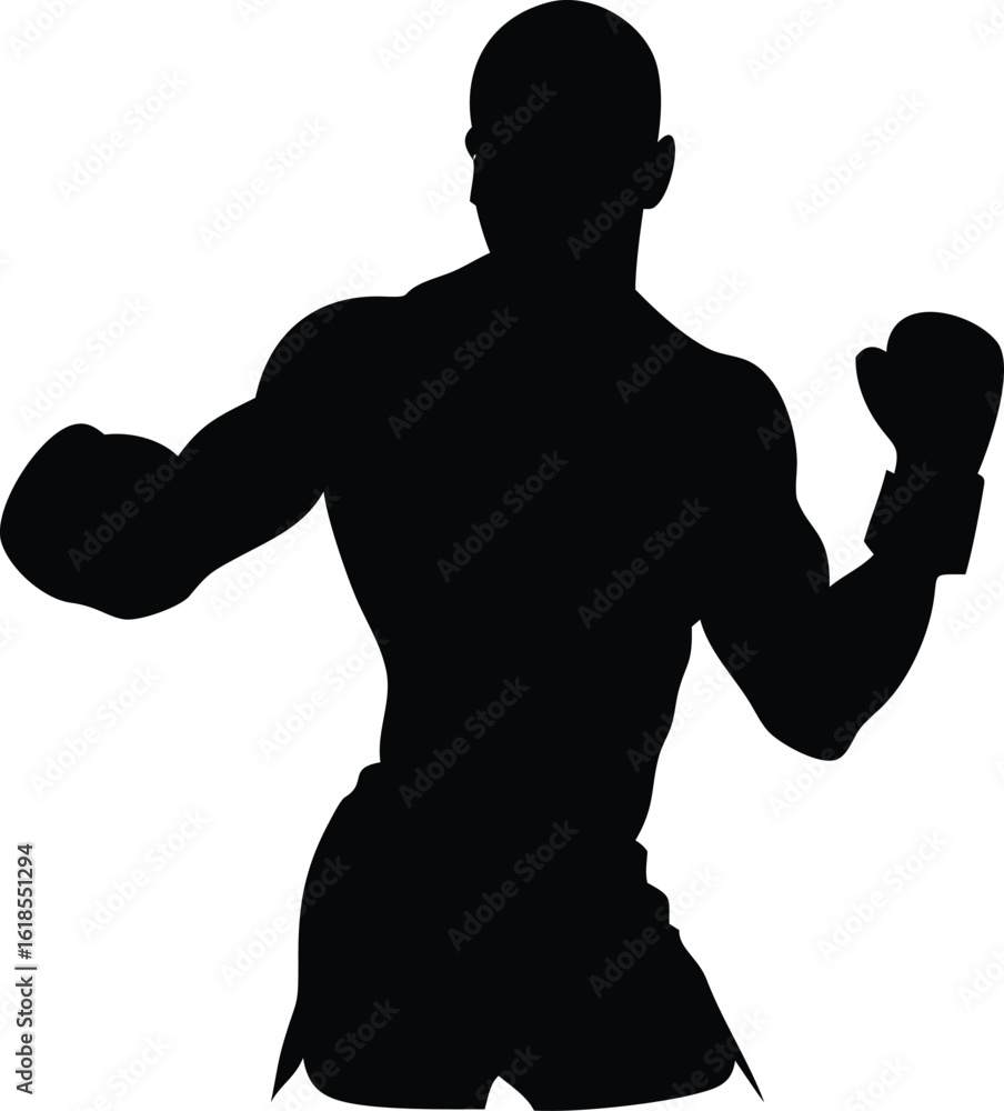 Fototapeta premium Vector art of silhouette of a boxer in fighting stance