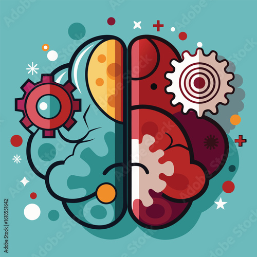 Vector art of abstract illustration of a human brain with gears