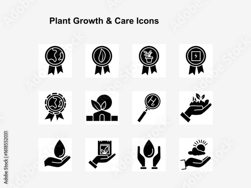 Plant Growth & Sustainability Glyph Icons – Solid Eco Care Vector Pack