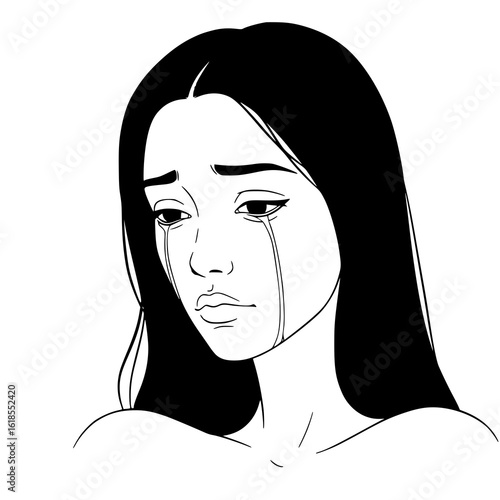 Melancholy woman's face with tears flowing