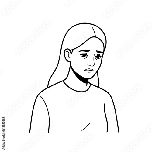 Young woman expresses sadness and worry with downcast eyes