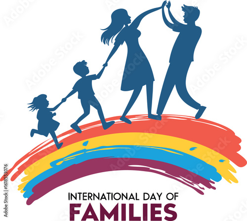Vector art of family dancing on a rainbow for international day of families