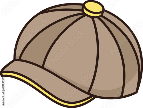 Vector art of brown flat cap with yellow trim and button on top